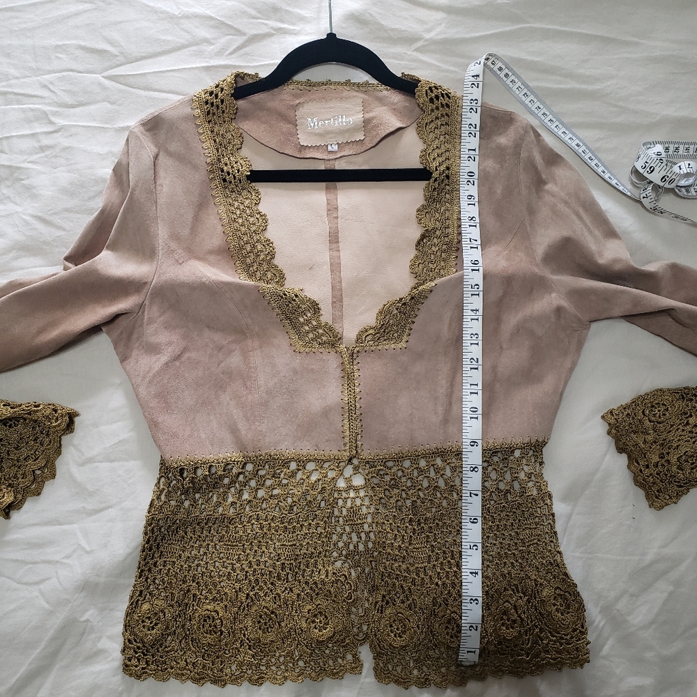 SOLD Mertillo leather and crochet jacket brown and gold size large - Picture 11 of 11